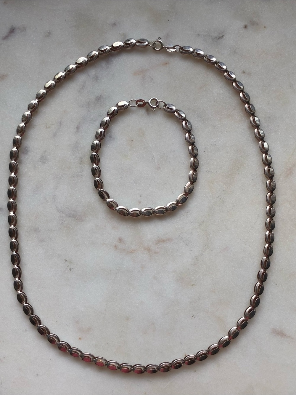Unique Sterling Silver Chain Necklace and Bracelet Set